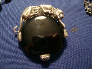 Old Pawn Rare Cameo Panther Sterling Silver Marcasite Brooch