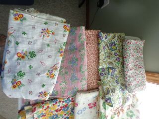 11 Vintage Cotton Feed Sack Quilt Fabric Florals,  Other Motifs