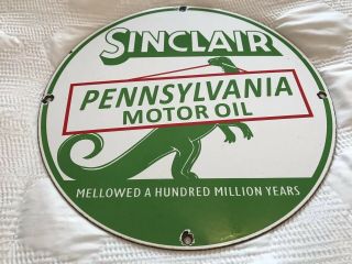 Vintage Sinclair Gasoline Porcelain Sign,  Gas Station Pump Plate,  Dino Motor Oil