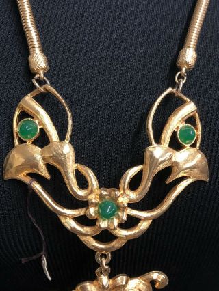 signed PAULINE RADER Aztec Massive Charm Emerald? Beads Charm Necklace 4