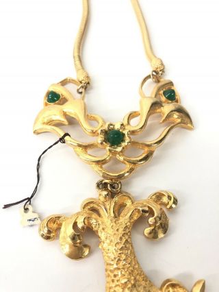 signed PAULINE RADER Aztec Massive Charm Emerald? Beads Charm Necklace 8