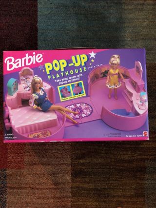Vintage Barbie Pop - Up Playhouse Carry Case 100 Complete Mattel Doll Figure