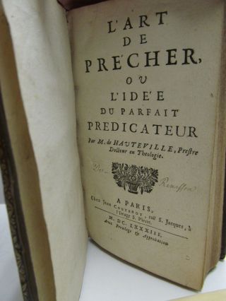 L ' ART DE PRECHER - Antique Leather bound book - Bible - M.  de Hauteville 1683 3