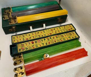 Vintage Mah Jong Box Set with Bakelite Catalin 164 Tiles 5 Racks 2