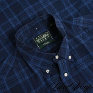 Gitman Vintage Usa Washed Ocean Sapphire Blue Tartan Plaid Button Down Shirt L