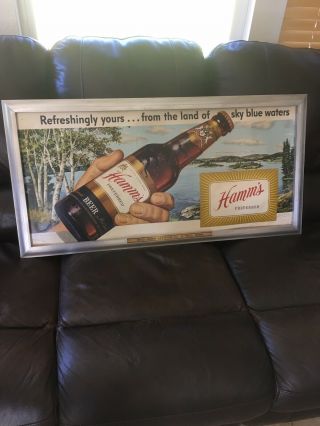 Vintage Hamm’s Beer Sign Theo Hamm Brewing Great Graphics Cardboard Orig.  Frame