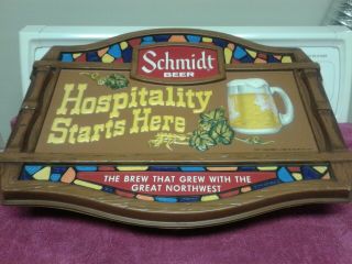 Vintage 1977 Schmidt Beer Hospitality Starts Here Lighted Bar Sign