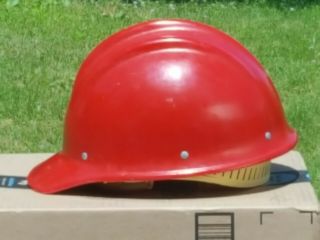 BULLARD 502 FIBERGLASS “HARD BOILED” VINTAGE HARD HAT.  Red.  IRONWORKER STRONG 2