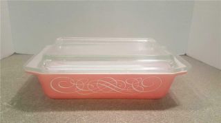 Vintage Pyrex Pink Scroll 2 Qt Rectangular Casserole Baking Dish,  Lid 575 - B Euc