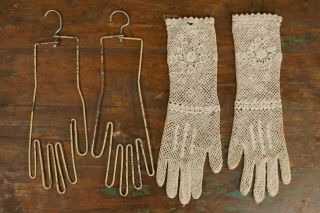 Vintage Lace Hand Made Gloves,  Metal Wire Glove Molds