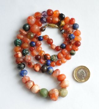 Striking Vintage Mixed Semi - Precious Stone Trade Bead Necklace 74cm 93.  19g