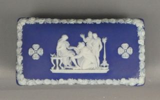 Wedgwood Jasper Ware Match Box Matchbox Cobalt Blue " Priam " Made In England Vtg