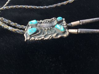 Vtg Old Pawn Navajo Native American Turquoise Sterling Silver Scorpion Bolo Tie 8