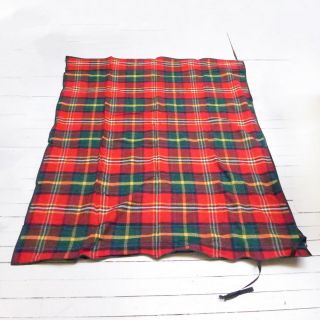 Vintage Pendleton Camping Foldable Roll Up Out Red & Green Plaid Blanket 68 "