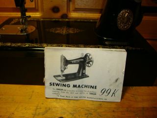 ANTIQUE SINGER SEWING MACHINE MODEL 99K,  HAND CRANK,  LEATHER,  SERVICED 11