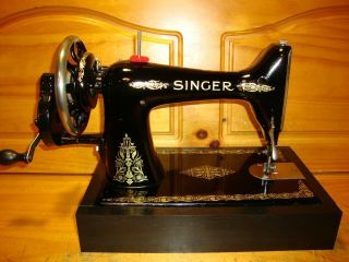 ANTIQUE SINGER SEWING MACHINE MODEL 99K,  HAND CRANK,  LEATHER,  SERVICED 6