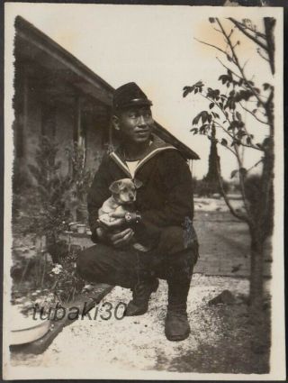 13 Japan Naval Landing Forces 1930s Photo Soldier With A Dog Nanjing China