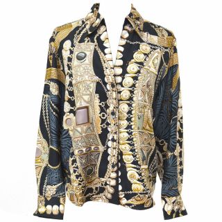 Authentic Hermes Vintage Silk Long Sleeve Shirts Black 42 France Ak34525