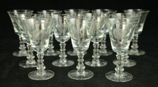 Vintage Set 12 Pc Rose Fostoria Stem 6036 Cut 827 Claret Wine Cla Clear Glass