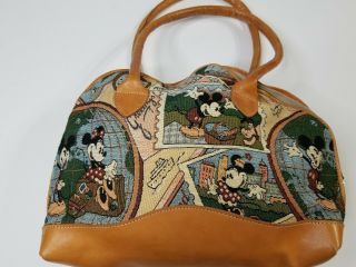 Disney Leather Travel Bag Rare Mickey Minnie - Holdings Fine Sports Club Tote Vtg