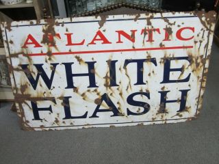 Huge Vintage Atlantic White Flash Porcelain On Metal Single Sided Sign 6 