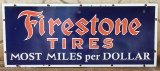 Vintage Large Advertising " Firestone " Tires Porcelain Enamel Sign 48 " X20 "