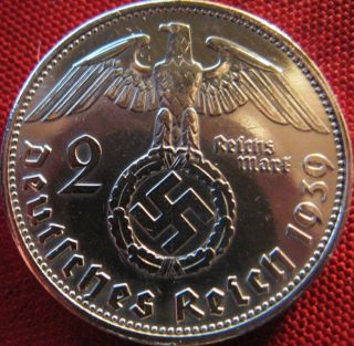 Old German 2 Reichsmark Silver 1939 Coin Third Reich Eagle Swastika