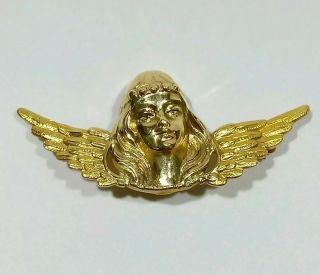 Vintage 14k Yellow Gold Art Nouveau Style Winged Maiden Brooch - Nr