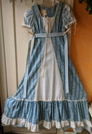 Vintage Gunne Sax Dress Calico Gingham Lace Maxi Prairie Country Size 7