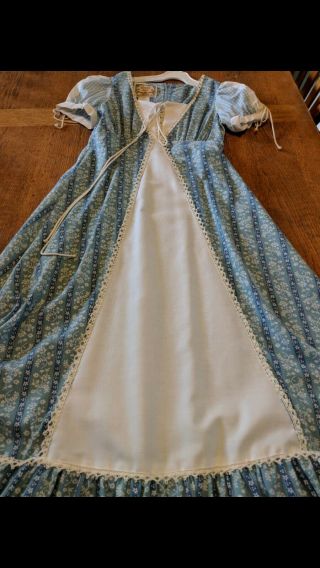 Vintage Gunne Sax Dress Calico Gingham Lace Maxi Prairie Country Size 7 5