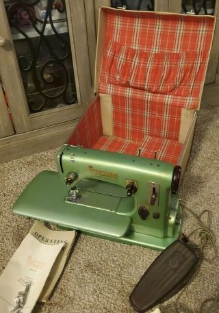 Vintage Husqvarna Viking Automatic Type 21 Sewing Machine W/ Foot Pedal Case Wow