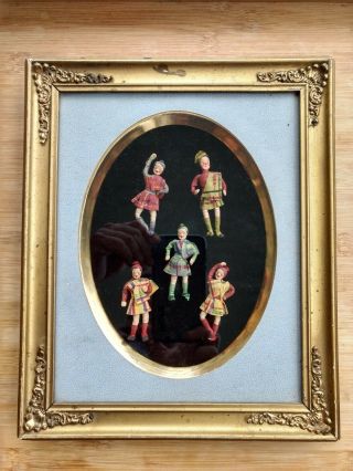 Scottish Dancer Dolls (5) Highland Papier Mache Art Figures Vintage Framed