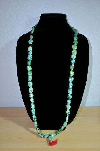 Vintage Turquoise Necklace From Nagland,  40 Inches Long Nugget Style Stones