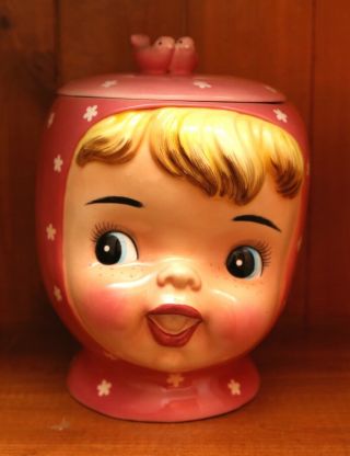 Vintage Napco Miss Cutie Pie 1950s 1960s Lefton Py Japan Pink Girl Cookie Jar