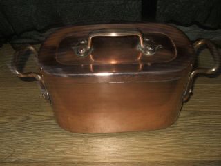 Vintage French Copper Daubiere Braising Pot Roast Pan Lid Tin Lined Brass Handle