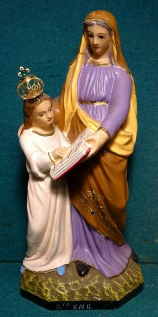 St Anne & Virgin Mary Vtg Chalkware 10.  43 " Figure Statue