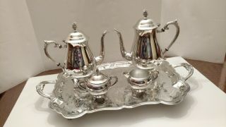 Fb Rogers 5 Piece Silver Plated Coffee,  Tea,  Creamer,  Sugar And Tray Set