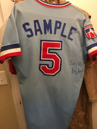 1979 Texas Rangers Billy Sample Vintage Game Autographed Jersey Rare Powder