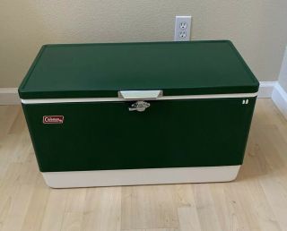 Vintage 1976 Green Coleman Metal Ice Chest Cooler Prestine 28 X 15