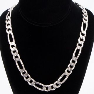 Sterling Silver - Italy 11mm Figaro Link Chain 24 " Heavy Necklace - 105g