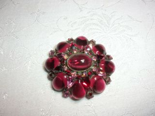 Vintage Signed SCHREINER High Dome Pink RHINESTONE Cabachon Pin BROOCH 4