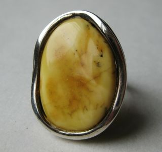 Huge Vintage Sterling Silver Baltic Egg Yolk Amber Mid Century Modernist Ring