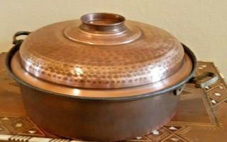 13 " Large Vintage Copper Cauldron Pot Kettle Brass Handles Lid Farmouse Rustic