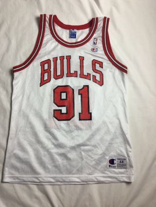 Dennis Rodman Chicago Bulls Champion Jersey Sz44/l Us Made White 90s Vintage