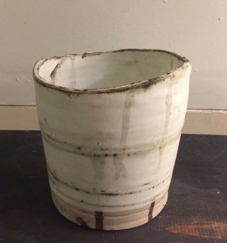 Vintage Antique Brutalist Modernist Pottery Bowl Brush Pot Drip Glaze Chinese?