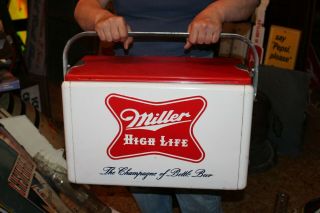 Vintage c.  1960 Miller High Life Beer Metal Cooler Embossed Sign W/Box 3
