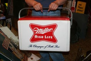 Vintage c.  1960 Miller High Life Beer Metal Cooler Embossed Sign W/Box 4