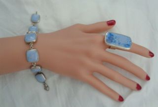 Sterling Danish Blue Stone Bracelet & Matching Ring Hallmarked Rn