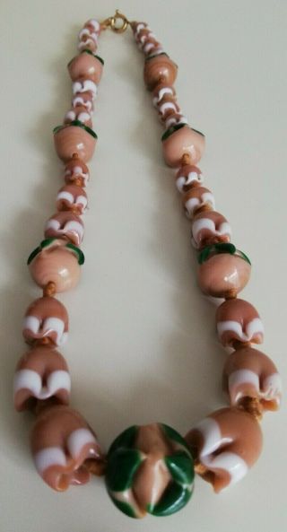Unusual rare old antique vintage glass flower bead necklace 4