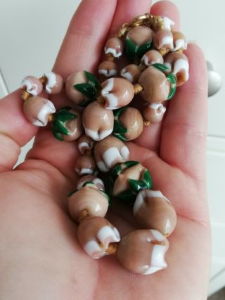 Unusual rare old antique vintage glass flower bead necklace 6